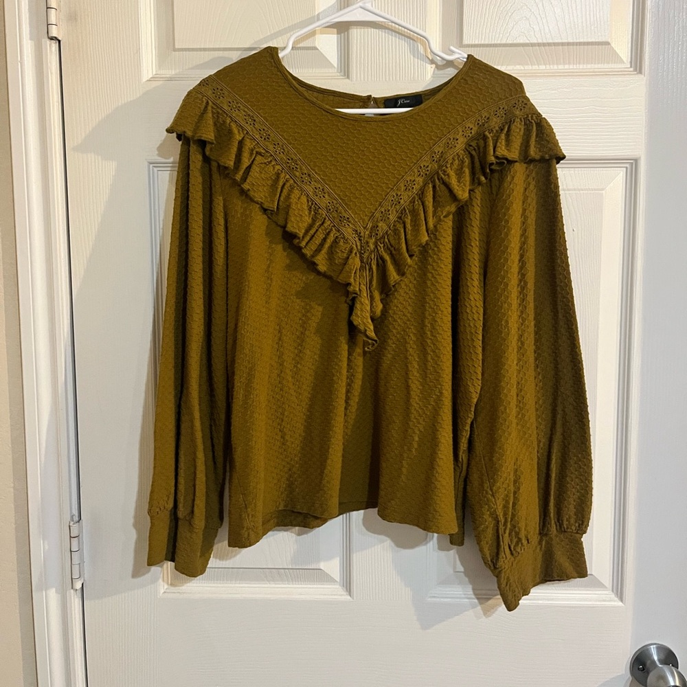 J. Crew Mustard Ruffle Blouse - Picture 3 of 9